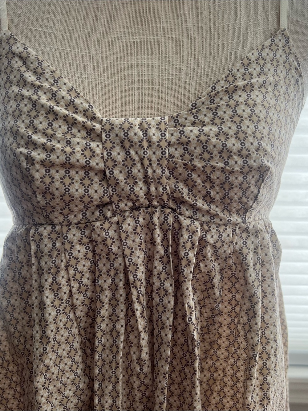 Cream Printed Sleeveless Babydoll Sundress